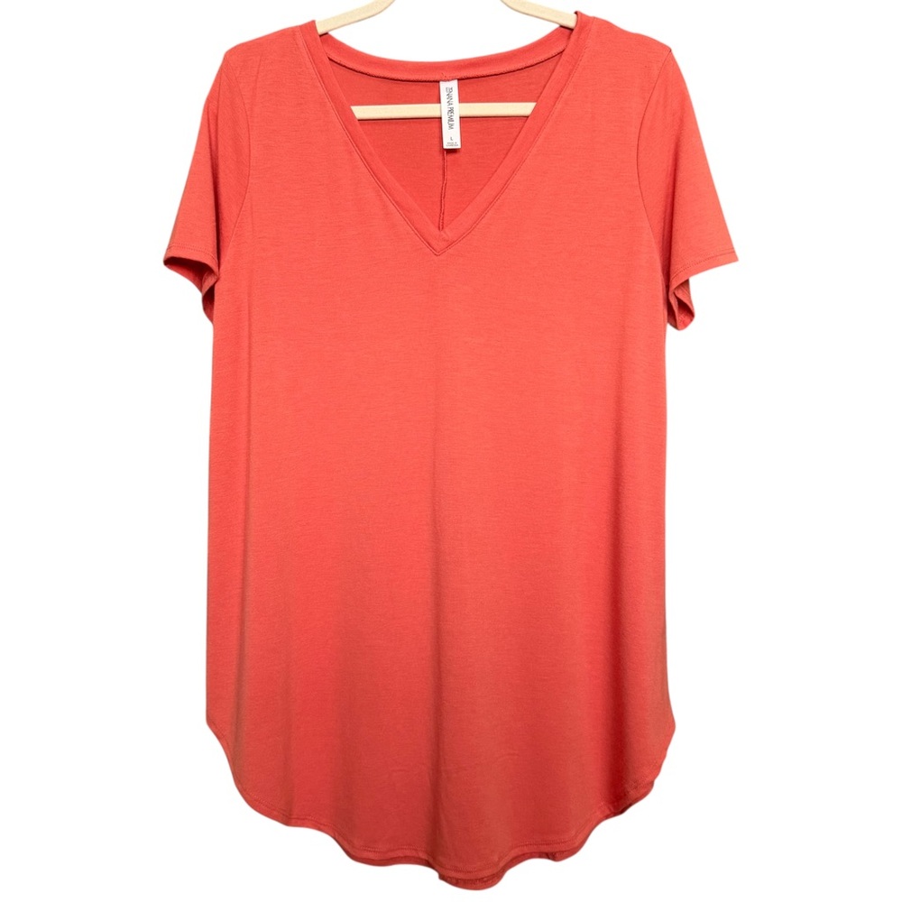 Zenana Premium Coral V-Neck Tunic Tee Curved Hem – Size L NWOT